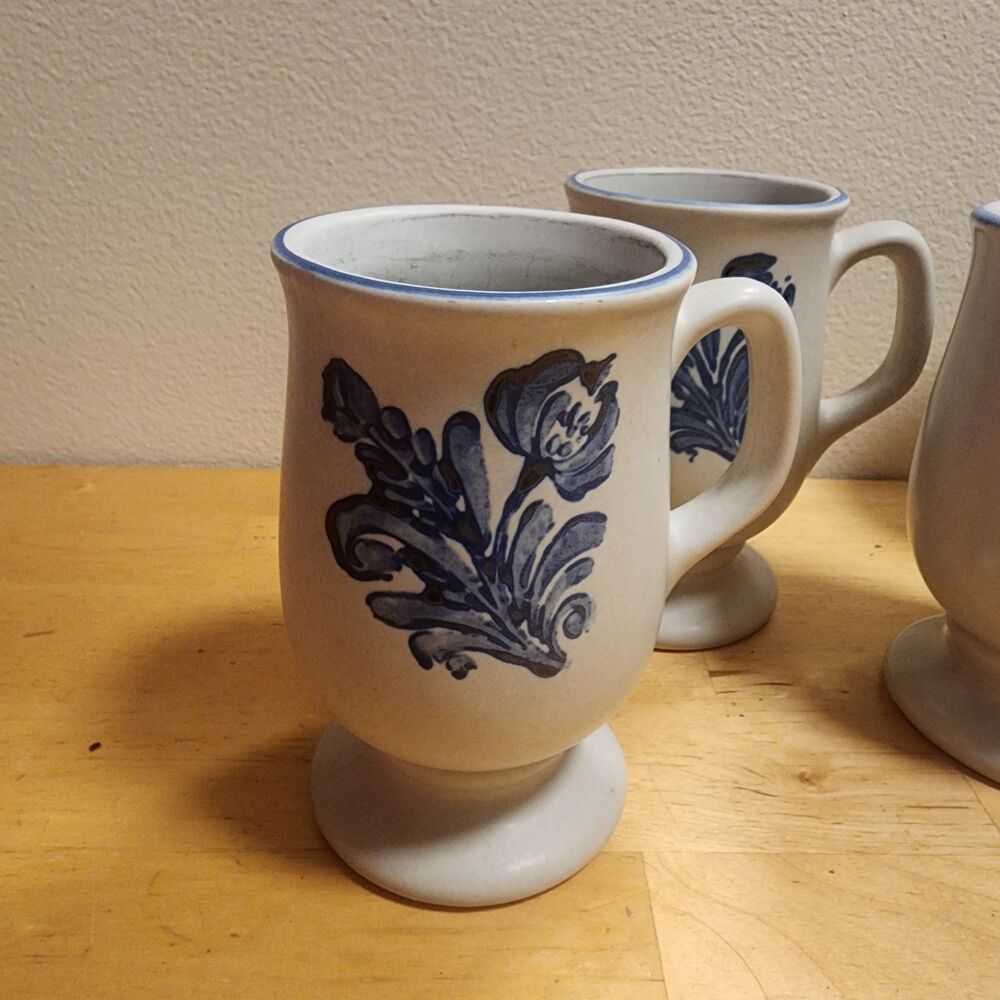Vintage Pfaltzgraff Yorktowne village pedestal footed stoneware mugs USA 5 set - Picture 6 of 12